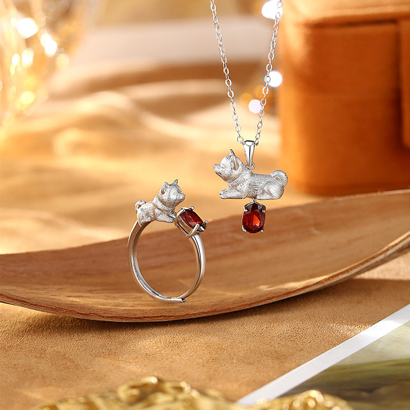 Ocean Dog's Love - Shiba Inu Gemstone Pendant Necklace