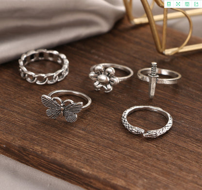 Buterfly Things Sterling Silver Ring Set(5pcs)