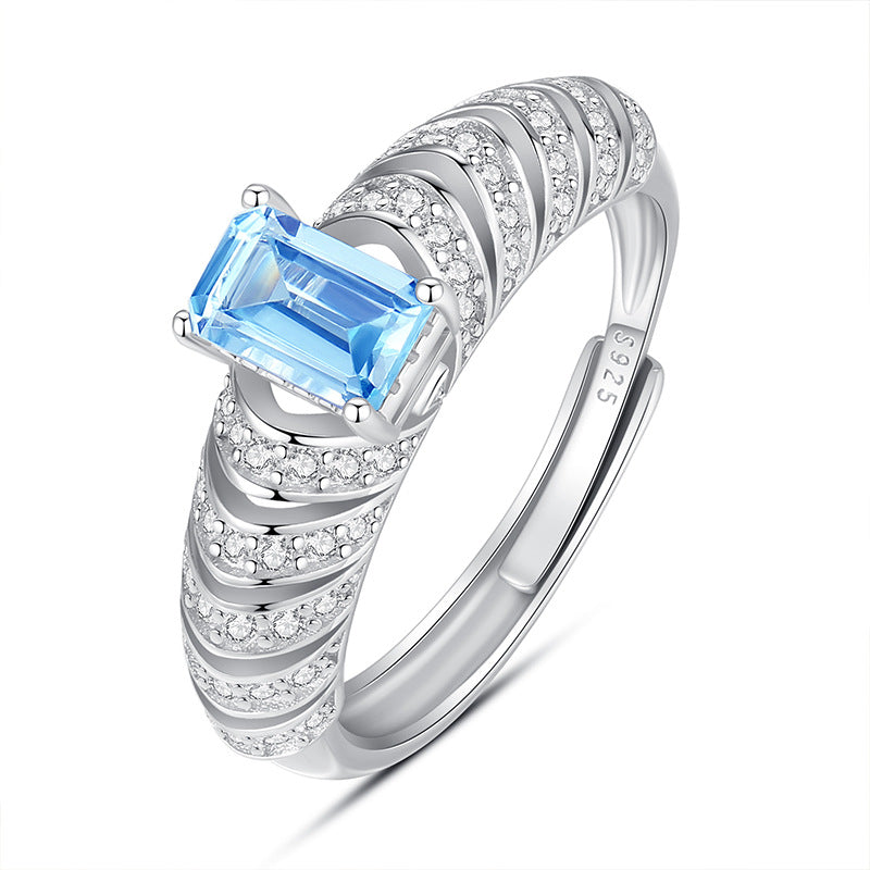Anillo Topaz Tide - Anillo de piedra preciosa natural con topacio de 4x6 mm