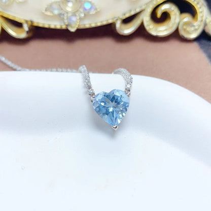 Romantics Love - Blue Topaz Heart Necklace with Pavé Stones