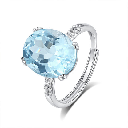 Natural Oval Radiant Crystal Ring with Topaz & Amethyst – Elegant Gemstone Jewelry