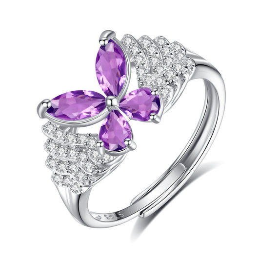 Butterfly Gemstone Sterling SIlver Adjustable Ring