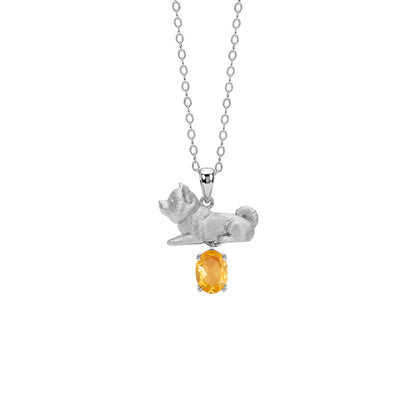Ocean Dog's Love - Shiba Inu Gemstone Pendant Necklace
