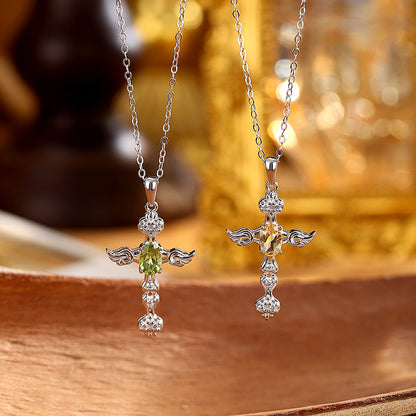 Angel's Wing - Gemstone Cross Necklace