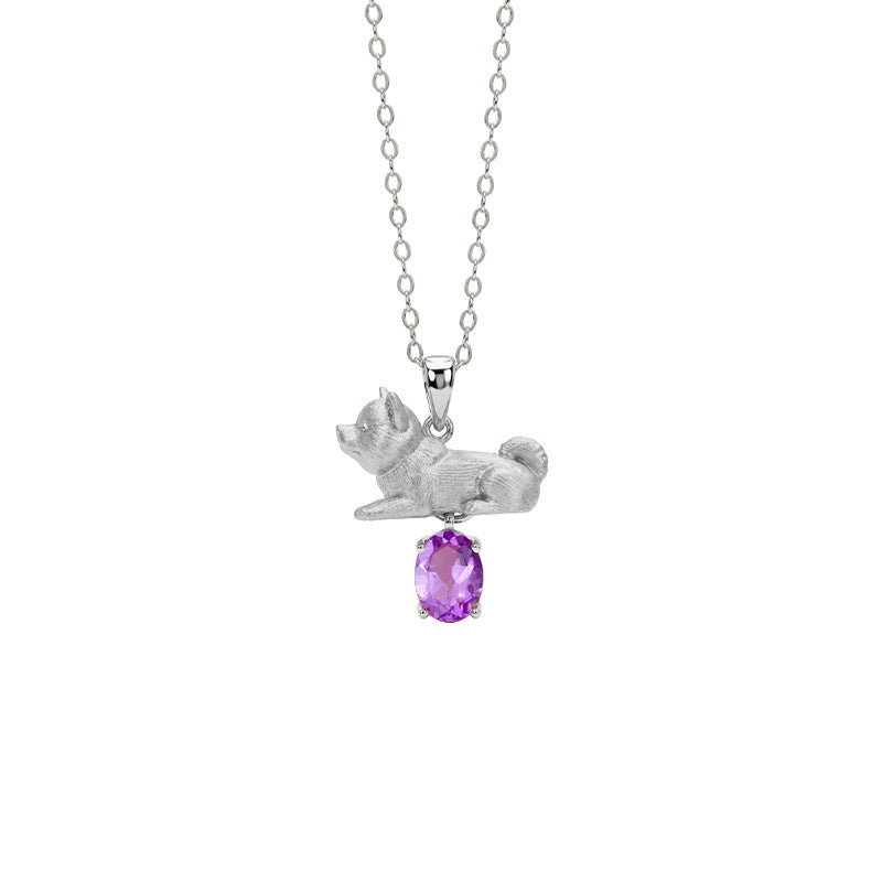 Ocean Dog's Love - Shiba Inu Gemstone Pendant Necklace