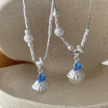 Pancake Sterling Silver Blue Zircon Pendant Necklace