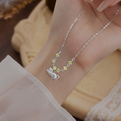 Cat's Soul - Colorful Gemstone Cat Pendant Necklace