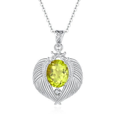 Natural Gemstone Angel Wings Pendant Necklace – Sterling Silver, Tarnish-Free, Elegant Clavicle Chain for Women