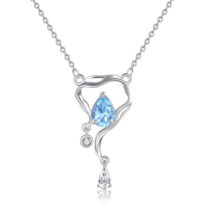 Collar con diseño de gemas de plata de ley con brillo ojo de pez para mujer