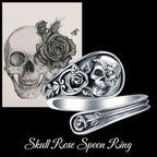 Anillo ajustable de plata de ley con rosa y calavera