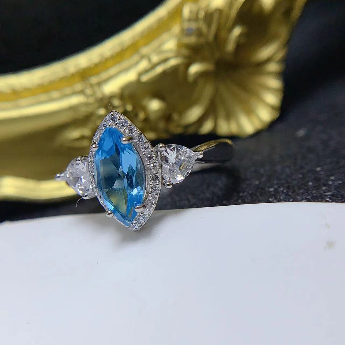 Marquise Blue Topaz Adjustable Ring