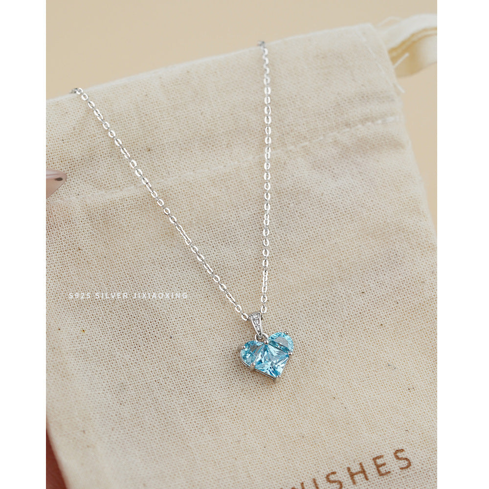 Collier Pendentif Cœur Bleu en Argent Sterling