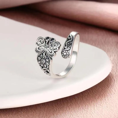Butterfly Flowers Sterling Silver Ring