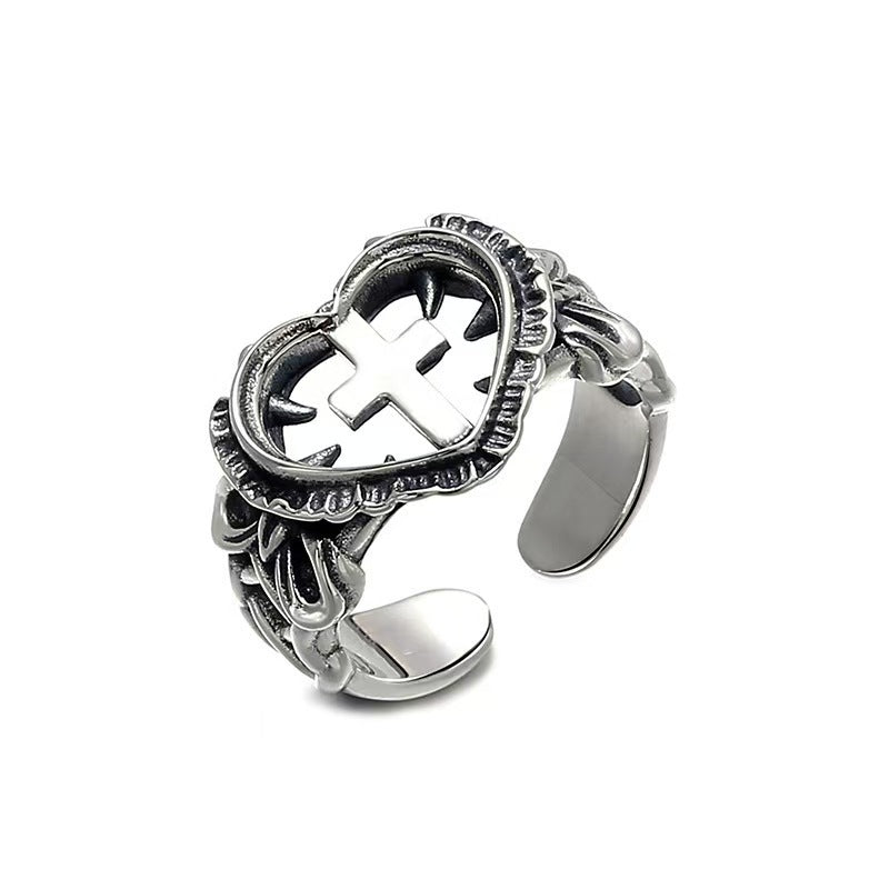 Heart Cross Sterling Silver Ring