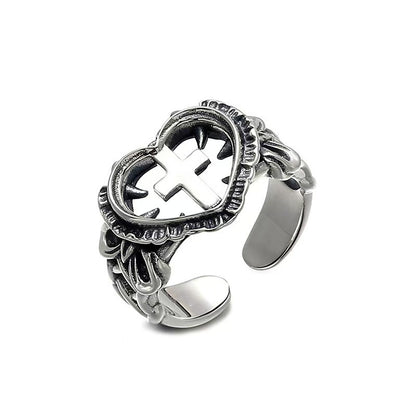 Heart Cross Sterling Silver Ring