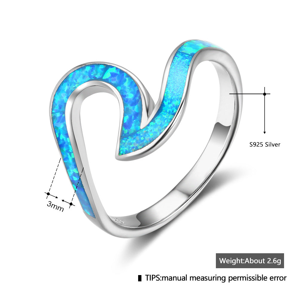 Vague bleue - Bague en argent sterling et opale bleue
