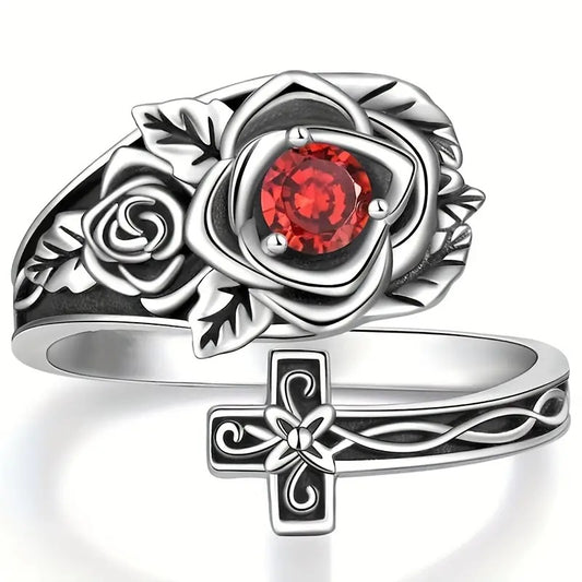 Rose Flower Sterling Silver Spoon Ring