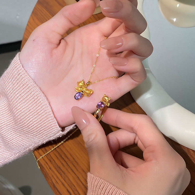 Amour du chien de l'océan - Collier avec pendentif en pierre précieuse Shiba Inu
