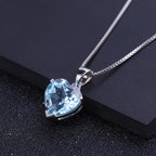 Ocean Topaz Heart - Sterling Silver Heart Pendant Necklace