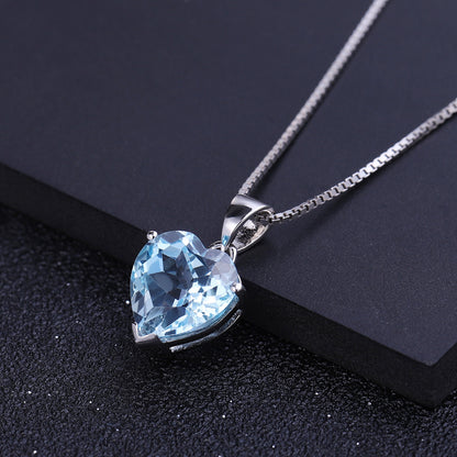 Ocean Topaz Heart - Sterling Silver Heart Pendant Necklace