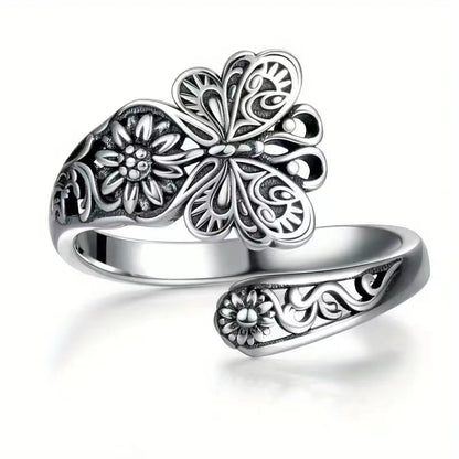 Butterfly Flowers Sterling Silver Ring