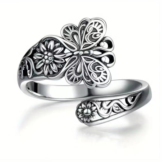 Butterfly Flowers Sterling Silver Ring