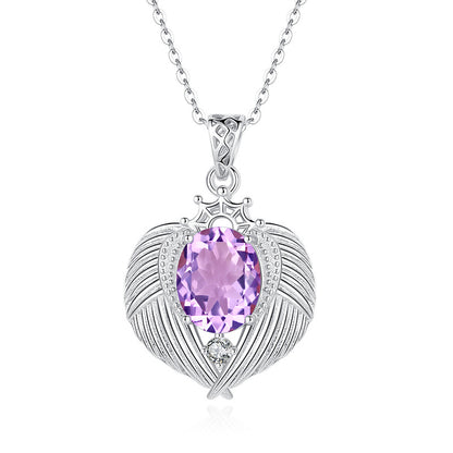 Natural Gemstone Angel Wings Pendant Necklace – Sterling Silver, Tarnish-Free, Elegant Clavicle Chain for Women