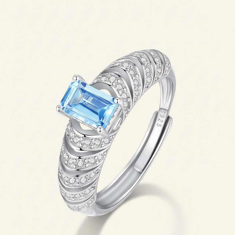 Anillo Topaz Tide - Anillo de piedra preciosa natural con topacio de 4x6 mm