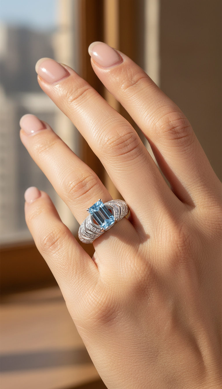 Anillo Topaz Tide - Anillo de piedra preciosa natural con topacio de 4x6 mm