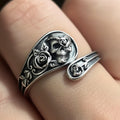 Rose & Skull Sterling Silver Adjustable Ring