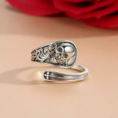 Rose & Skull Sterling Silver Adjustable Ring