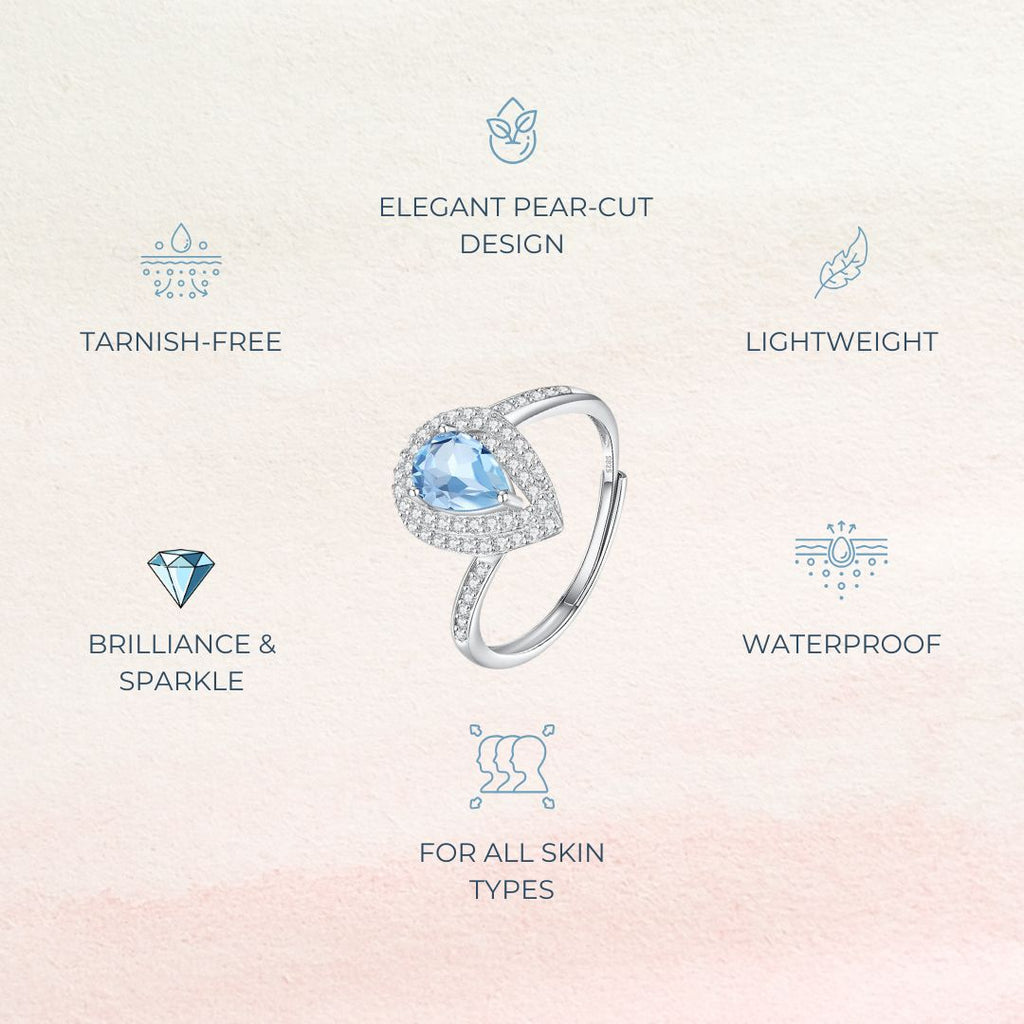 Bague en argent sterling avec topaze bleue Aqua Drop