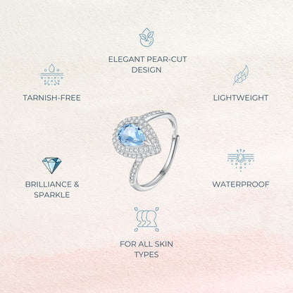 Aqua Drop Blue Topaz Sterling Silver Ring