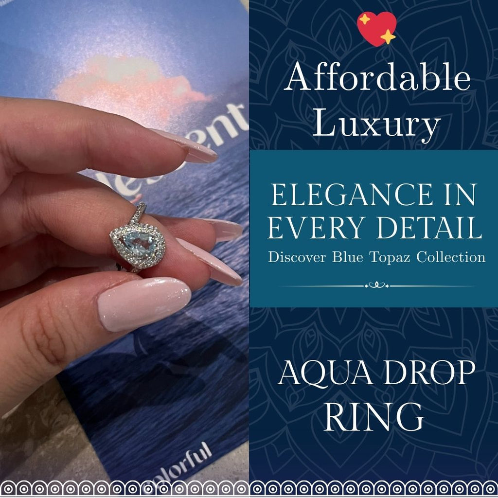 Bague en argent sterling avec topaze bleue Aqua Drop