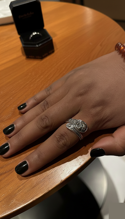 Rose & Skull Sterling Silver Adjustable Ring