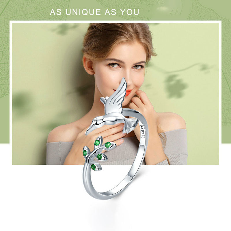 Hummingbird Green Leaf Ring