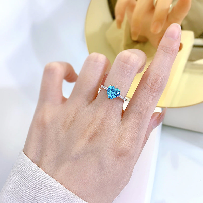 Anillo Corazón Aguamarina